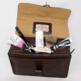 Capt Fawcett Leather Wash Bag with products