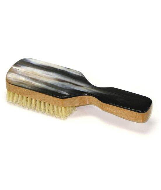 Abbeyhorn Bristle Hairbrush with handle and dark oxhorn.