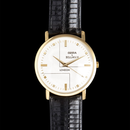 Cobra & Bellamy Sennan Watch with white face and black leather strap