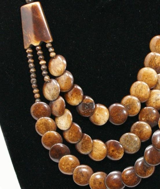Bobo Blue Multi Strand Necklace in Camel Bone - Close up