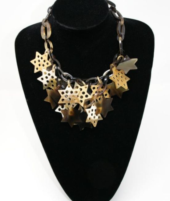 Spanish & Sisters Carved Stars necklace in pale oxhorn