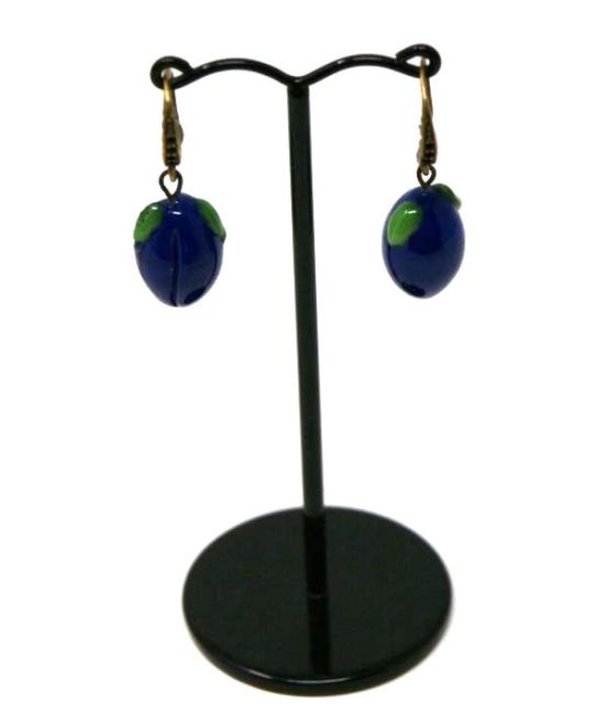 Blueberry earrings with green leaves
