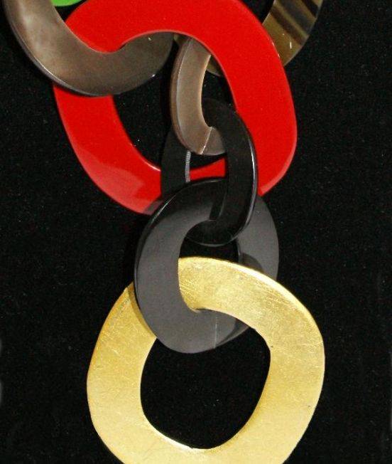 Capella Horn Oxhorn large hoop necklace in multiple colour lacquers - Close Up