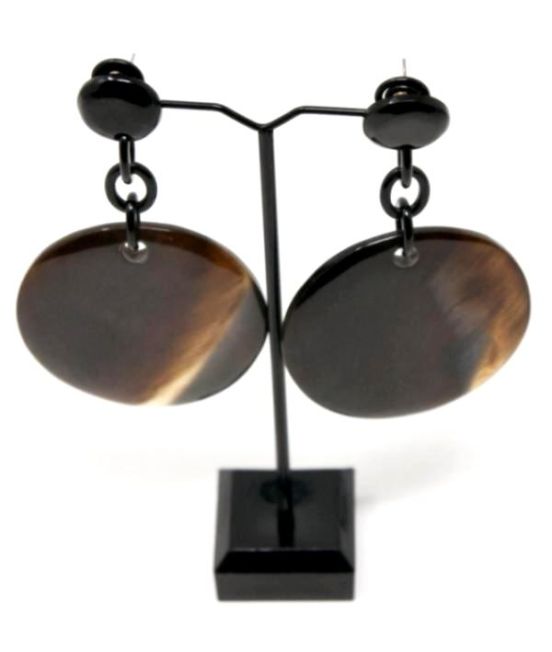 Capella Horn Oxhorn Large Disk Earrings - Dark