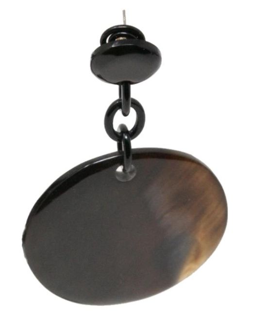 Capella Horn Oxhorn Large Disk Earrings - Dark