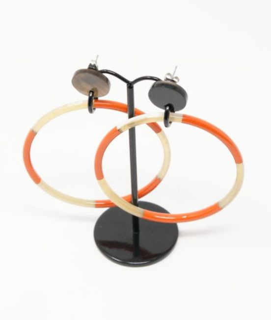 My Doris Oxhorn Very Large Hoop Earrings - with orange & white lacquerr
