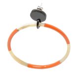 My Doris Oxhorn Very Large Hoop Earrings - with orange & white lacquer- close up