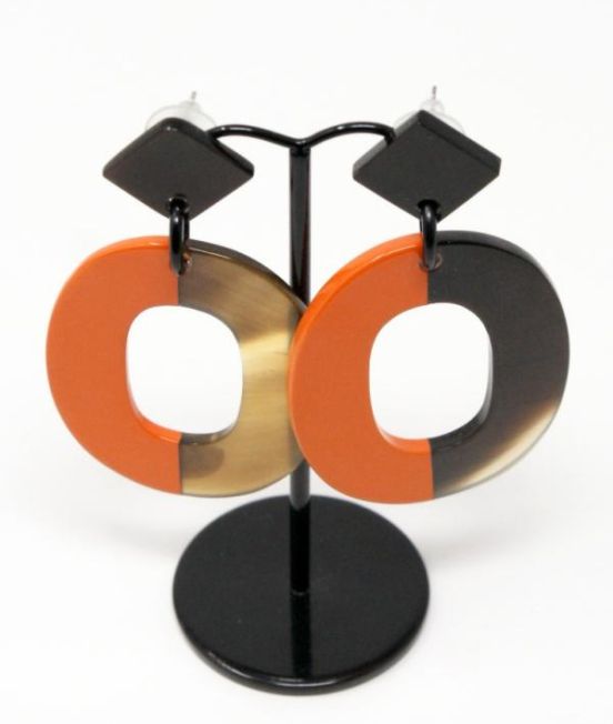 My Doris Oxhorn Orange Oval Earrings - with orange lacquer