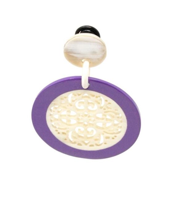 Spanish & Sisters Round Mandala Earring white with lilac lacquer - close up