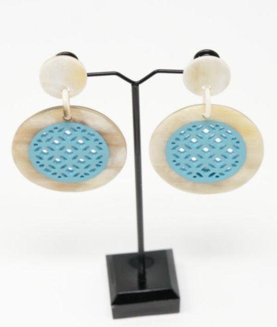 Spanish & Sisters Round Mandala Earring - Pale with tourquoise lacquer