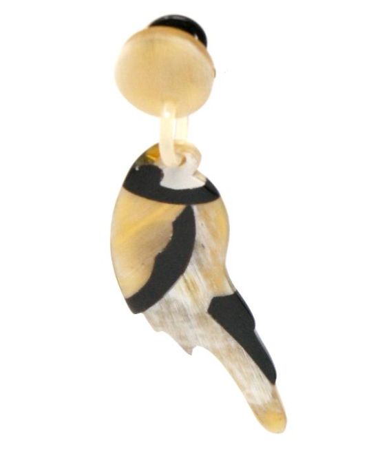 Spanish & Sisters Parrot Earrings - pale oxhorn with dark highlights - close up