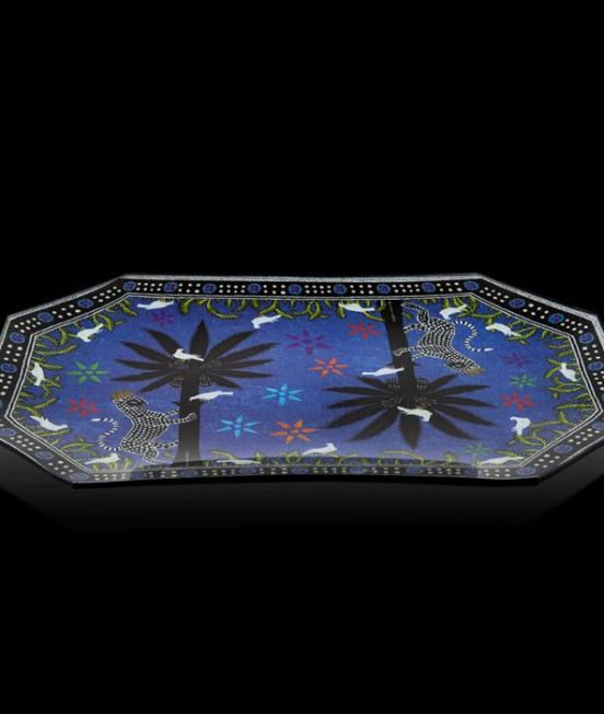 Ortigia Mosaico Blue Octagonal Glass Plate - Side View
