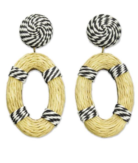 Nrratives Navy & White Stipe Raffia Drop Earrings