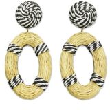 Nrratives Navy & White Stipe Raffia Drop Earrings