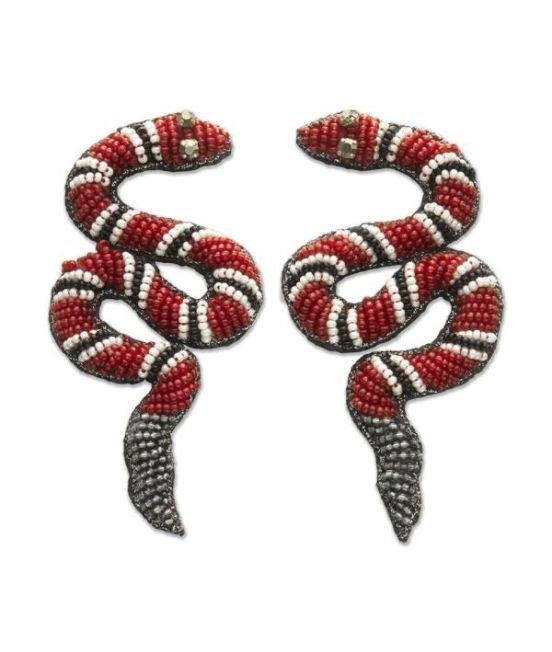 Narratives Red Beaded Snake Earrings