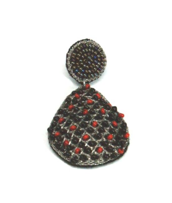 Narratives Red & Black Beaded Earrings - Close Up