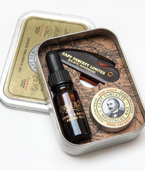 Captain Fawcett Ricki Hall Booze & Baccy Grooming Kit - Open