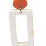 Rectangular Hoop Earrings Orange/White - Close Up