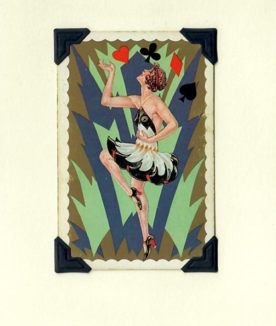 Vintage Playing Cards Greetings Card - Flapper Blue