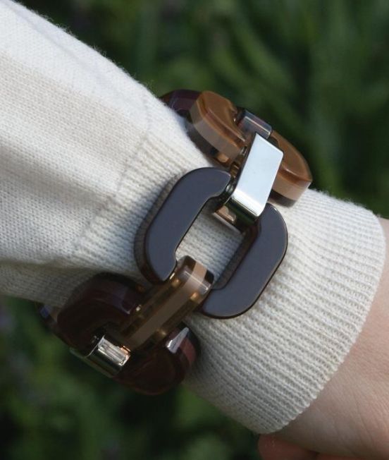 Close up of Xavier Derome Black and Browns reversible bracelet, showing one side when worn