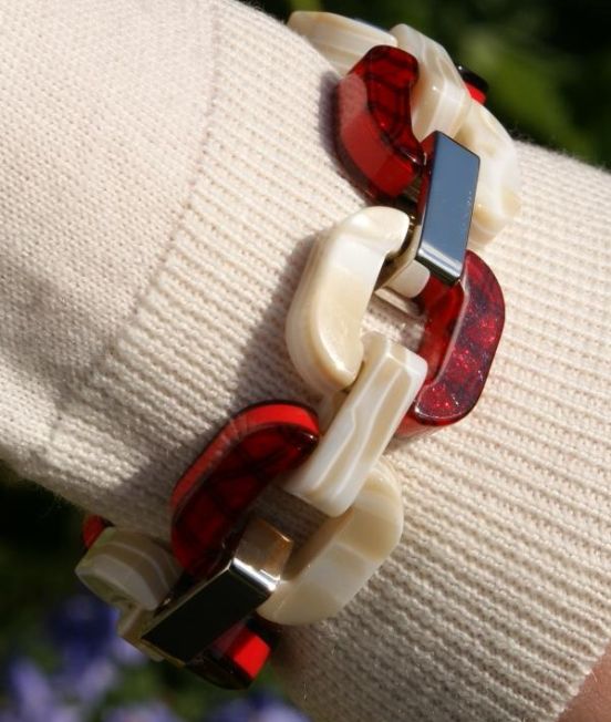 Xavier Derome Reversible Braclet in Red and White, reverse side when worn
