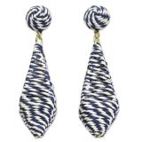 Narratives Navy & White Stripe Cage Diamond Drop Earrings